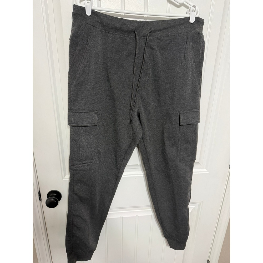 Monument Cargo Jogger Pants Mens XL Charcoal Gray Fleece Lined Drawstring Sweat